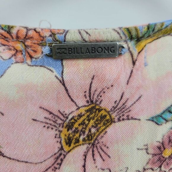 Billabong Romper Boho Festival Large Bell Sleeve Plunging Tie Waist Floral Sz M - Picture 11 of 11